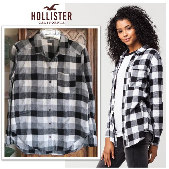 Hollister Tops - Hollister Buffalo Plaid Flannel Shirt - Black White